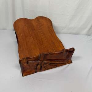 Vintage Hand-Carved Wooden Religious Book Stand with Jesus Carrying the Cross